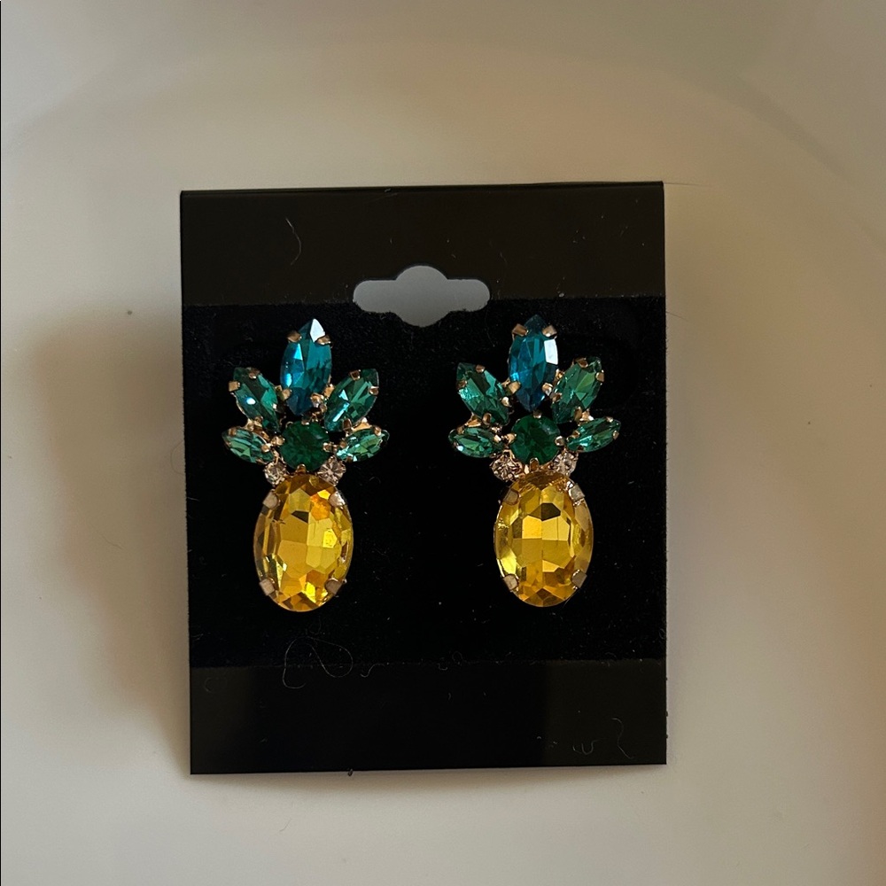 Holy love Crystal/Glass Pineapple Pierced Earrings